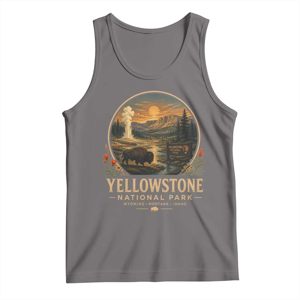 Vintage Yellowstone National Park Vintage Bison Geyser Tank Top Wyoming Montana Idaho Hiking Camping