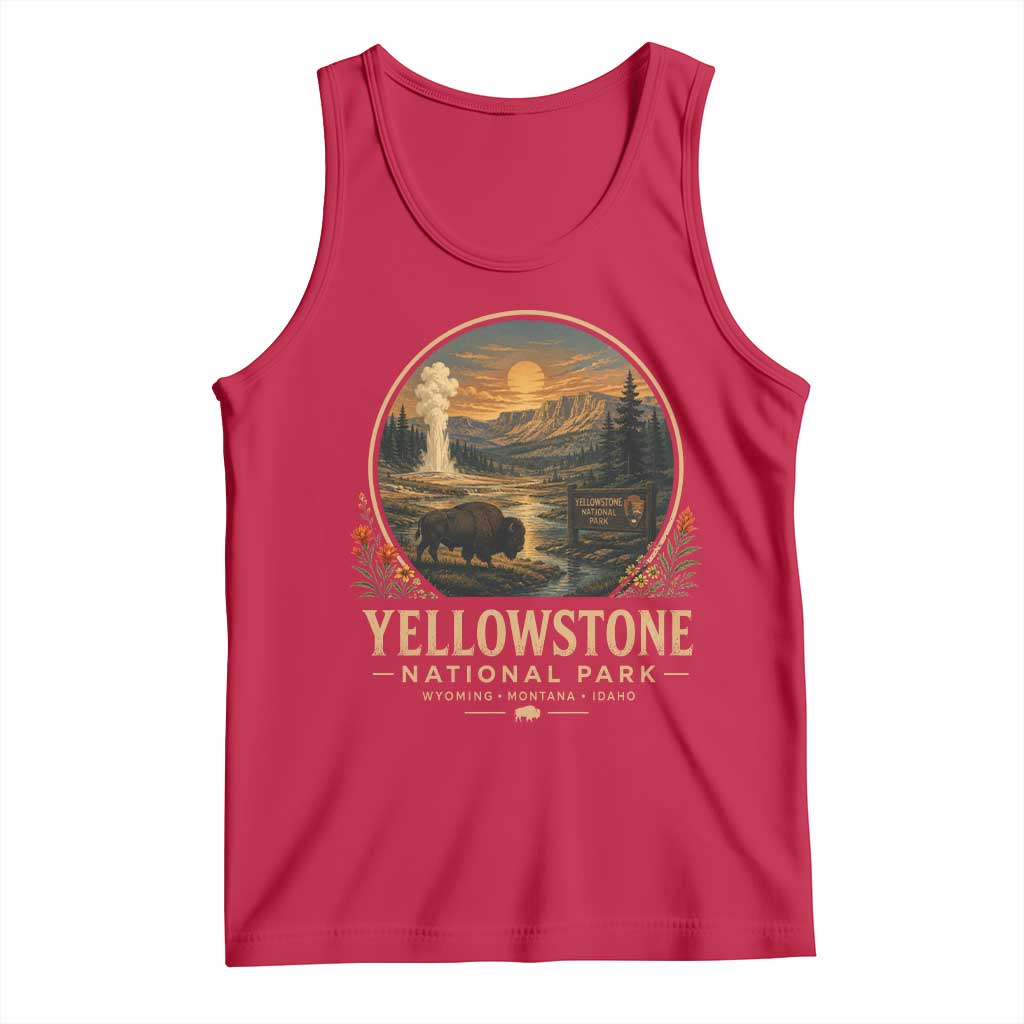 Vintage Yellowstone National Park Vintage Bison Geyser Tank Top Wyoming Montana Idaho Hiking Camping