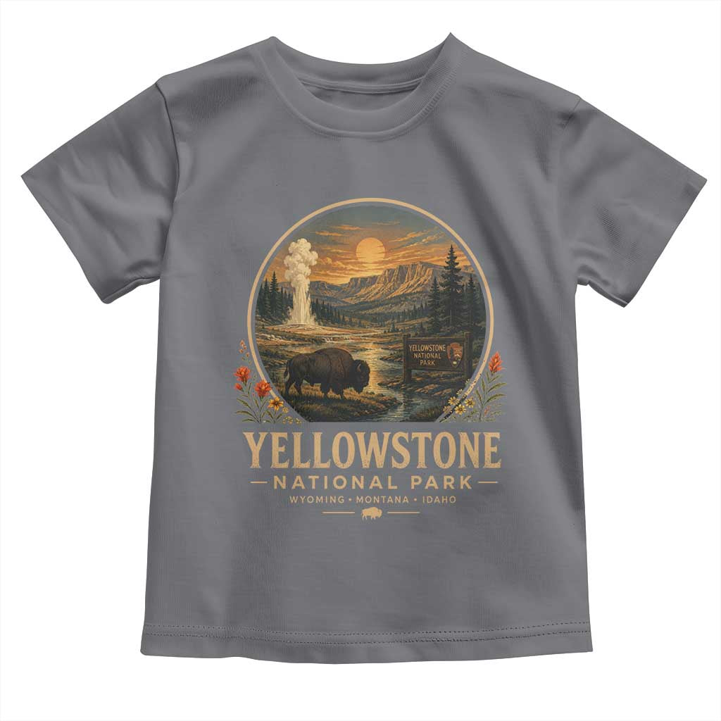 Vintage Yellowstone National Park Vintage Bison Geyser Toddler T Shirt Wyoming Montana Idaho Hiking Camping