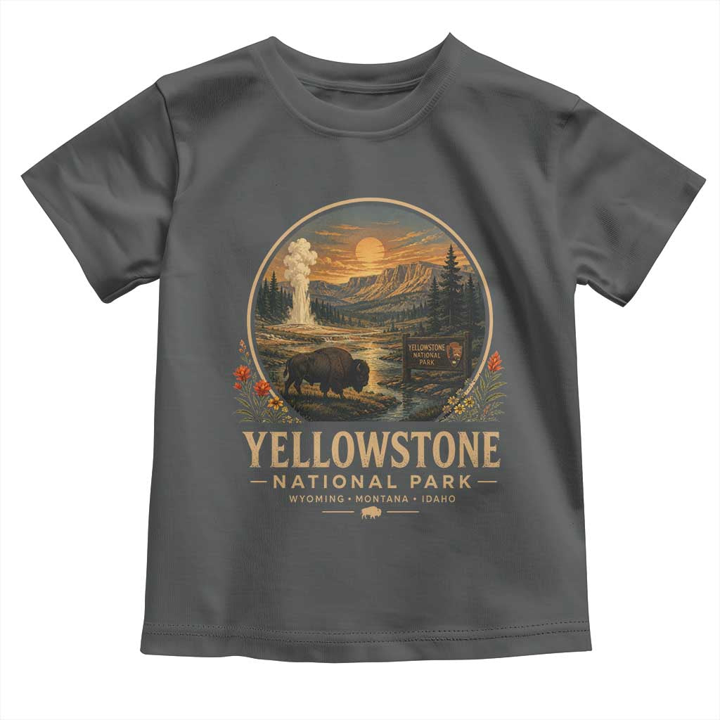 Vintage Yellowstone National Park Vintage Bison Geyser Toddler T Shirt Wyoming Montana Idaho Hiking Camping