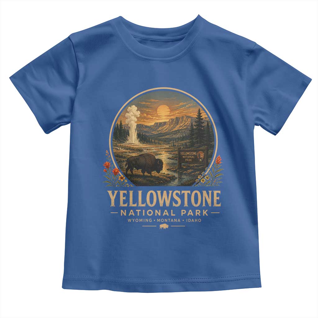 Vintage Yellowstone National Park Vintage Bison Geyser Toddler T Shirt Wyoming Montana Idaho Hiking Camping