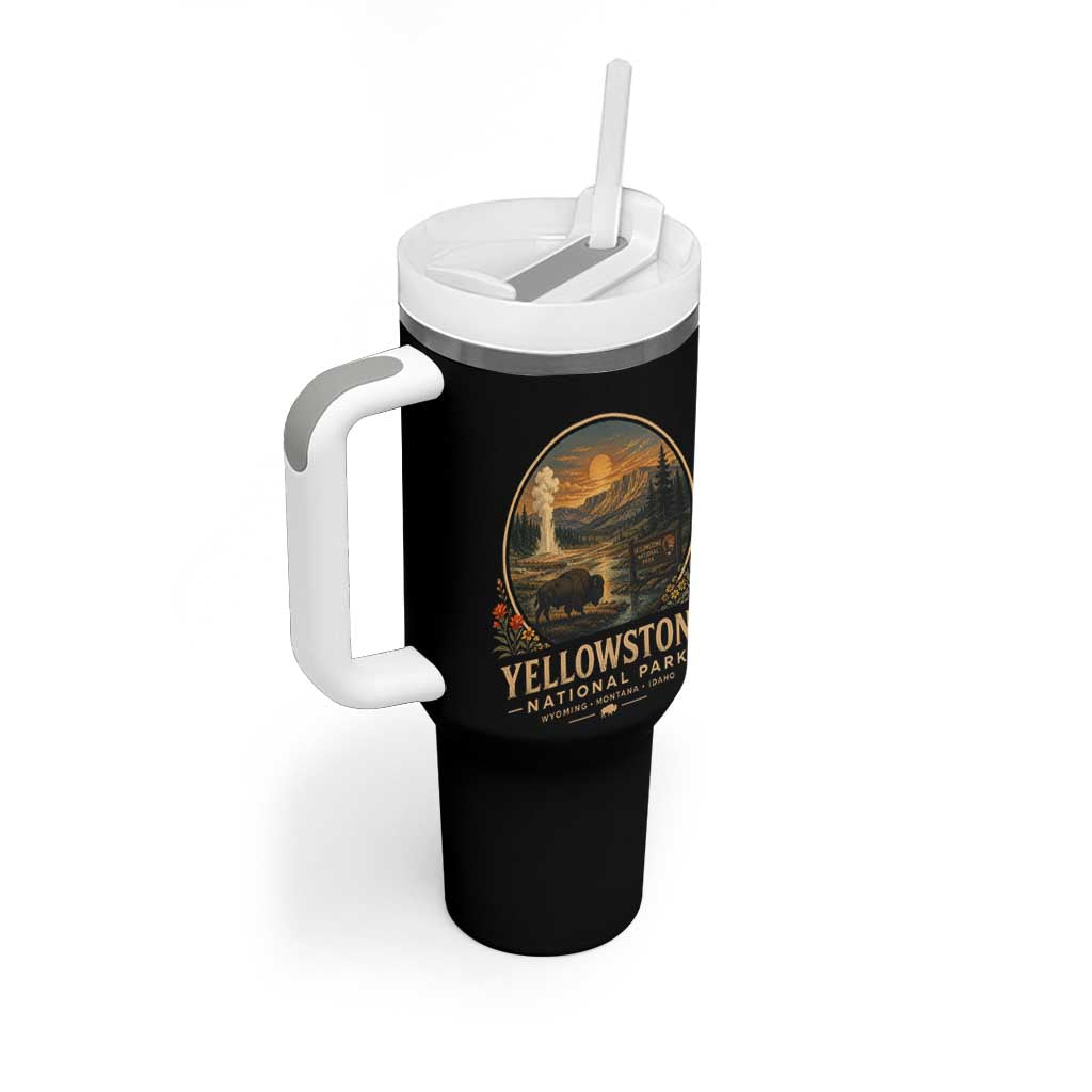 Vintage Yellowstone National Park Vintage Bison Geyser Tumbler With Handle Wyoming Montana Idaho Hiking Camping