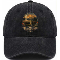 Vintage Yellowstone National Park Vintage Bison Geyser Washed Cotton Baseball Cap Wyoming Montana Idaho Hiking Camping