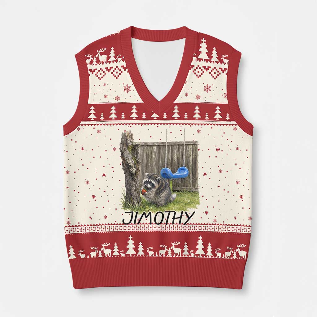 Jimothy Raccoon V-Neck Knit Sweater Vest Cute Seattle Trash Panda Viral Meme