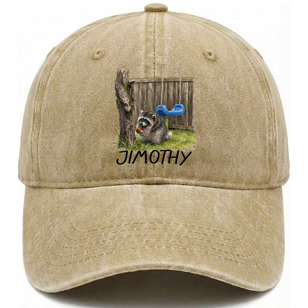 Jimothy Raccoon Washed Cotton Baseball Cap Cute Seattle Trash Panda Viral Meme