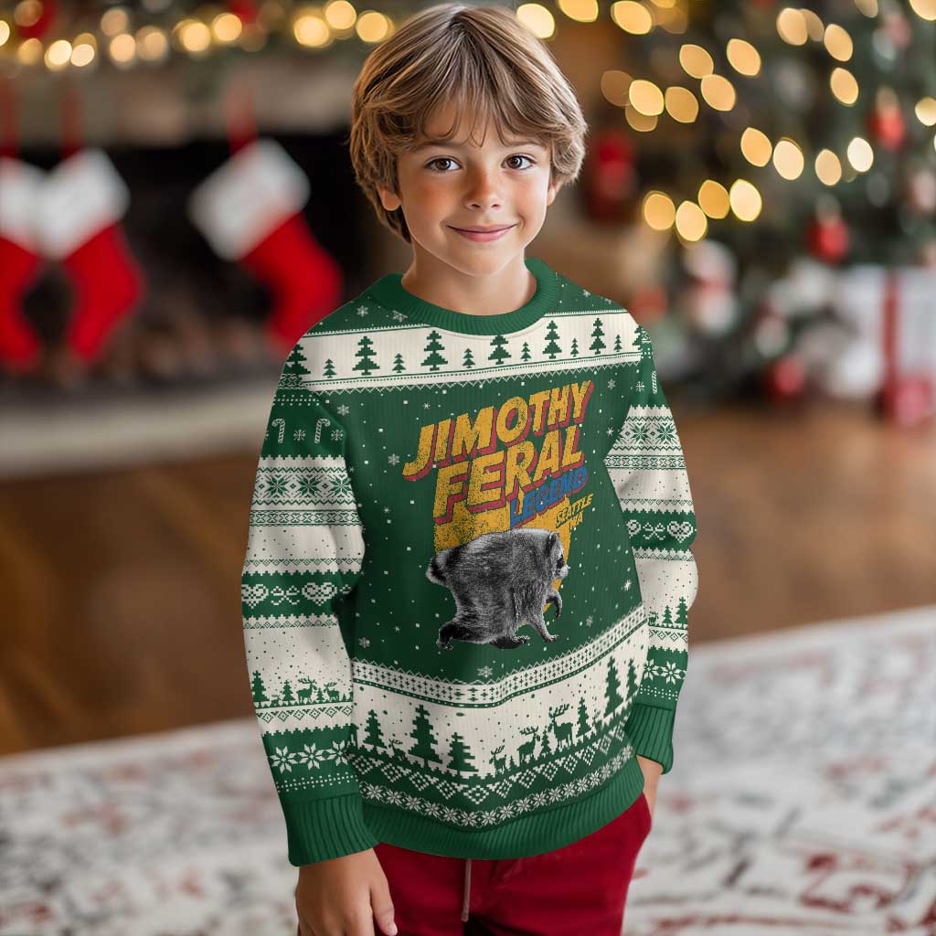 Vintage Jimothy Raccoon Ugly Christmas Sweater Feral Legend Seattle WA Trash Panda Meme