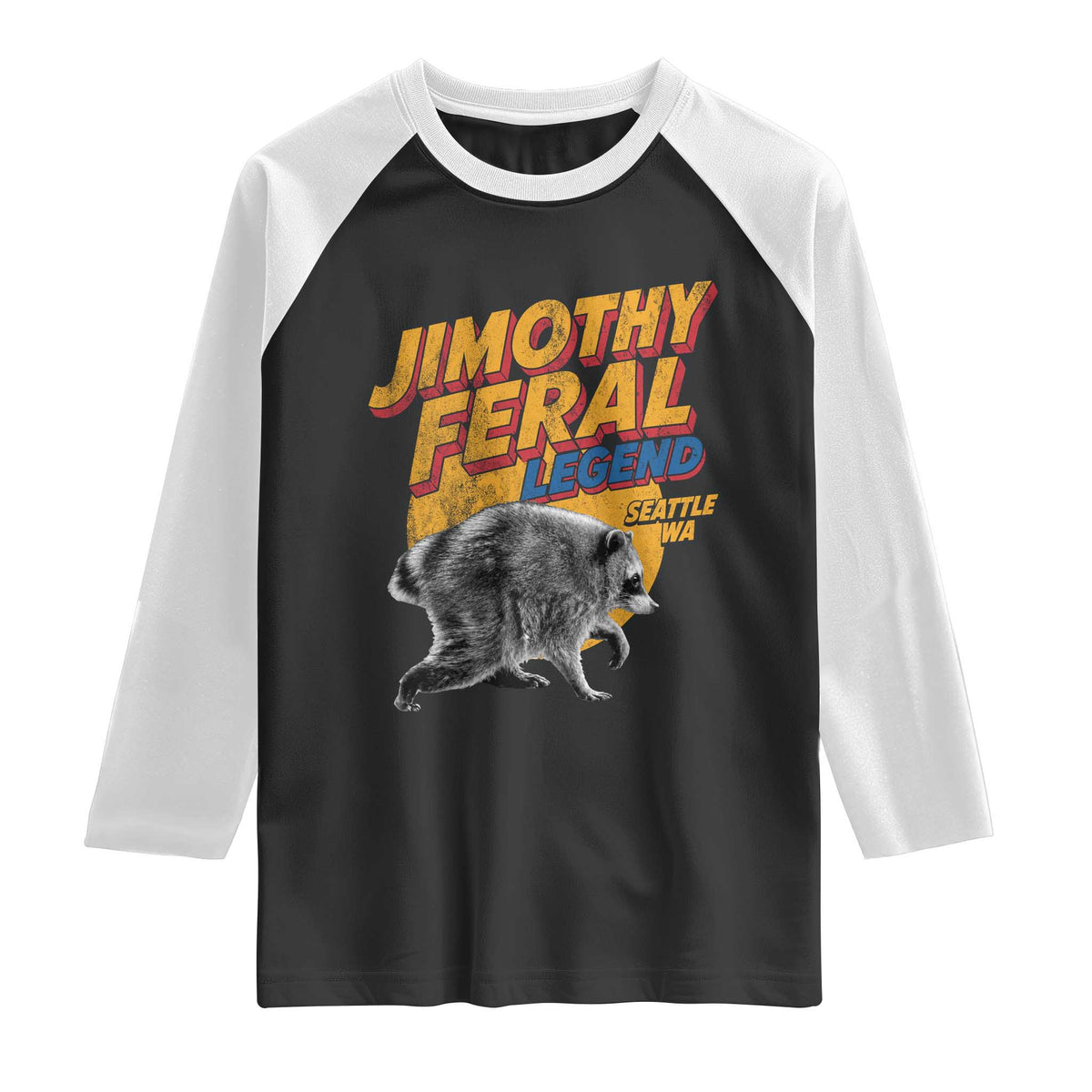Vintage Jimothy Raccoon Raglan Shirt Feral Legend Seattle WA Trash Panda Meme