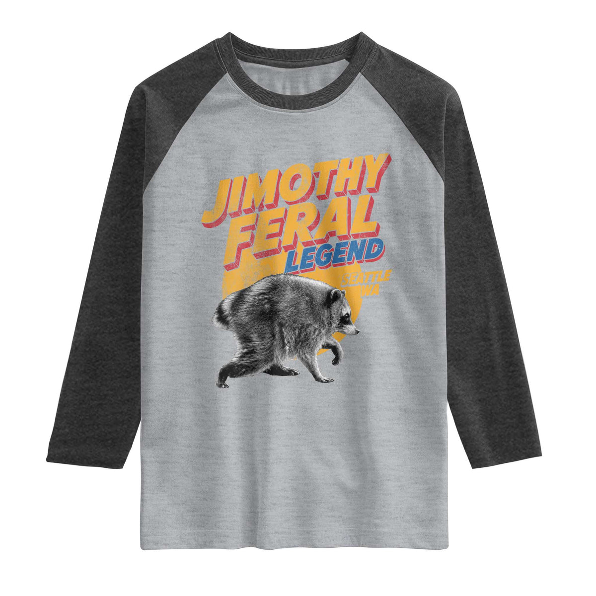 Vintage Jimothy Raccoon Raglan Shirt Feral Legend Seattle WA Trash Panda Meme