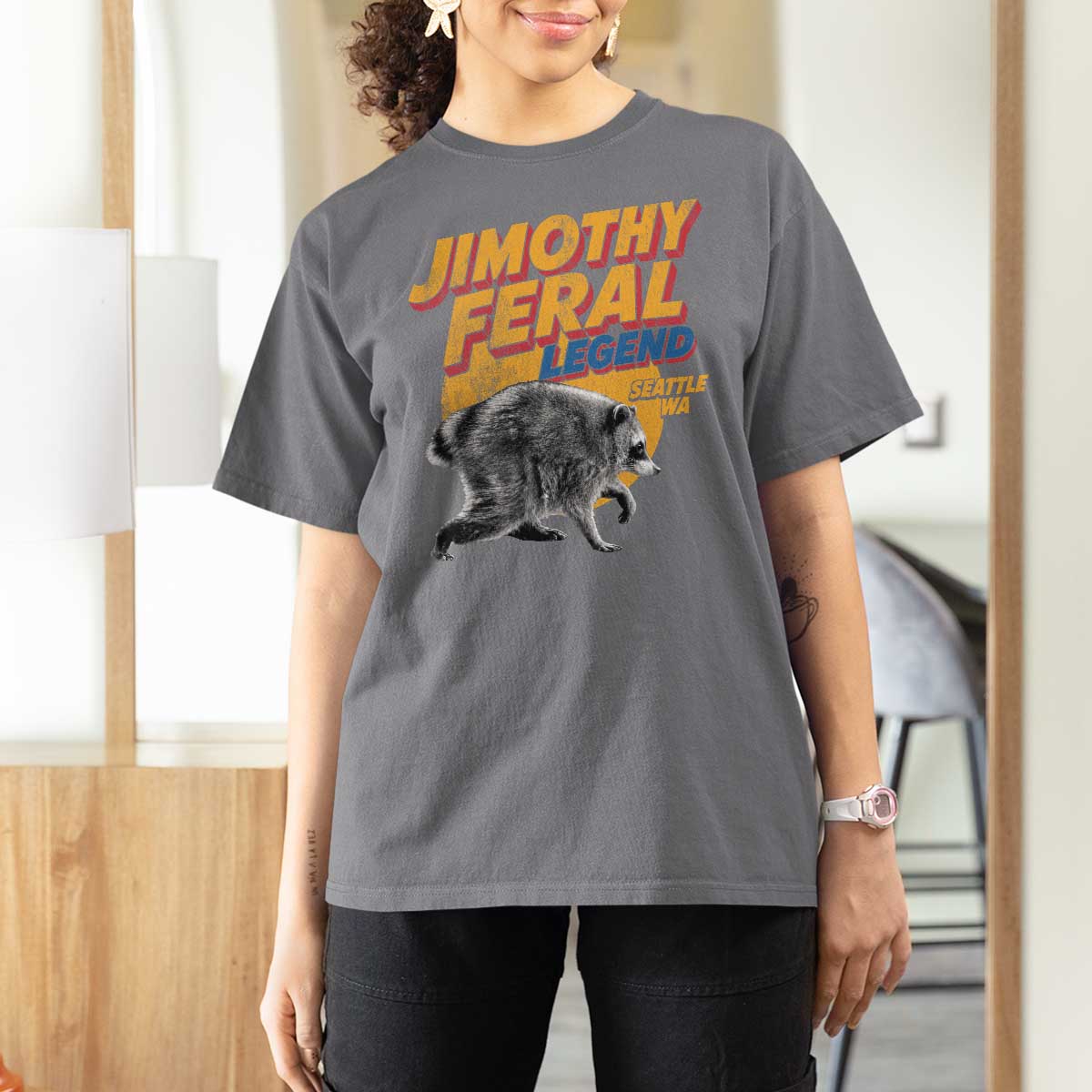 Vintage Jimothy Raccoon T Shirt For Women Feral Legend Seattle WA Trash Panda Meme