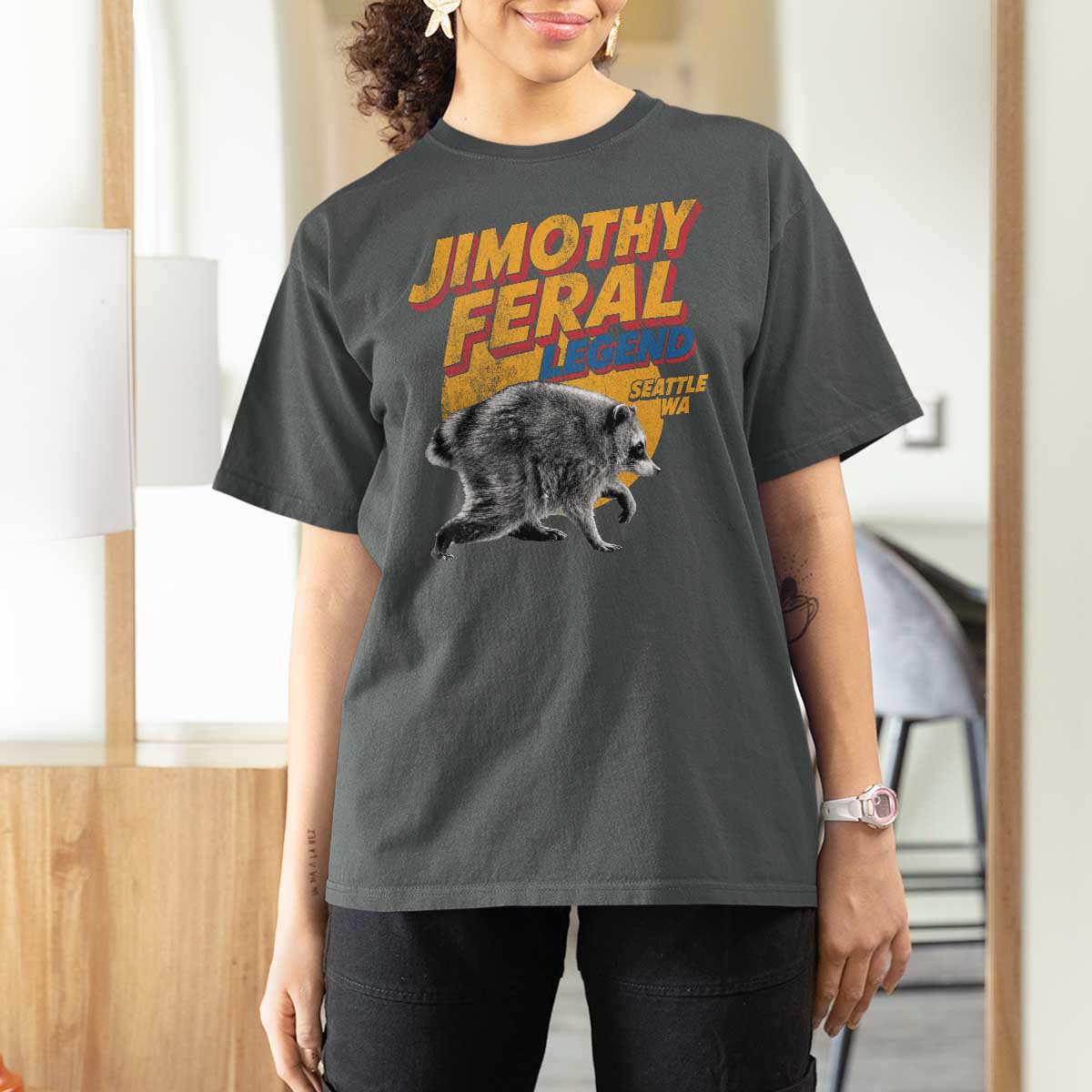 Vintage Jimothy Raccoon T Shirt For Women Feral Legend Seattle WA Trash Panda Meme