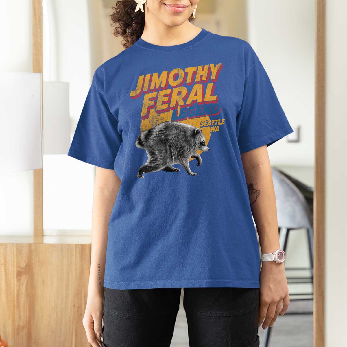Vintage Jimothy Raccoon T Shirt For Women Feral Legend Seattle WA Trash Panda Meme