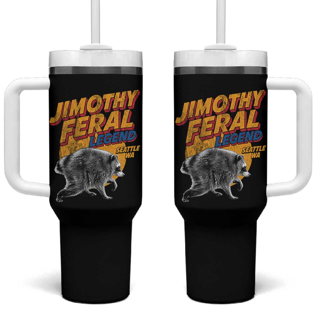 Vintage Jimothy Raccoon Tumbler With Handle Feral Legend Seattle WA Trash Panda Meme