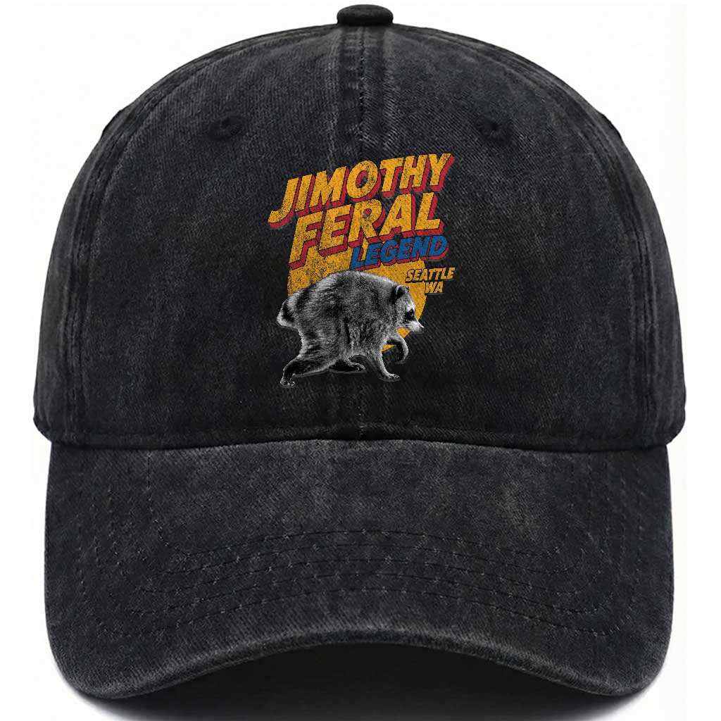 Vintage Jimothy Raccoon Washed Cotton Baseball Cap Feral Legend Seattle WA Trash Panda Meme
