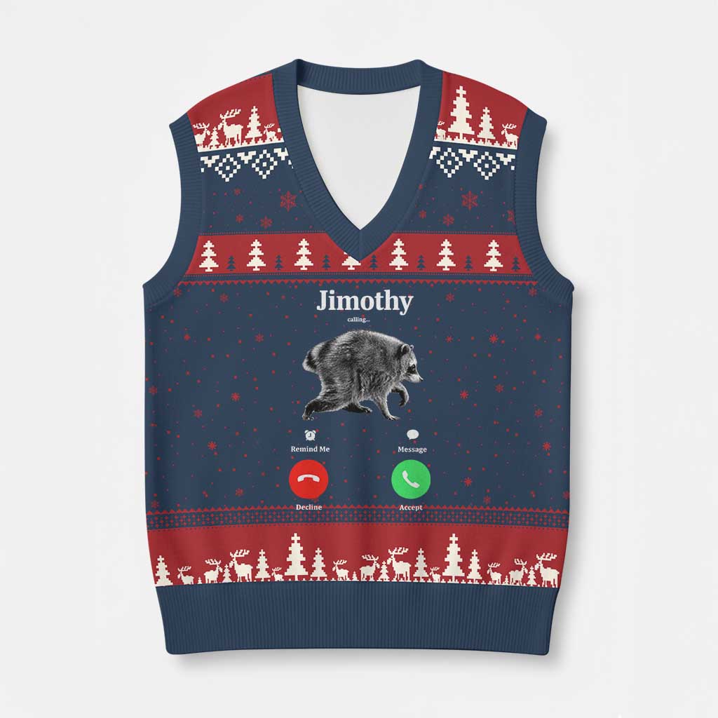 Jimothy Calling Phone Call Seattle Raccoon V-Neck Knit Sweater Vest