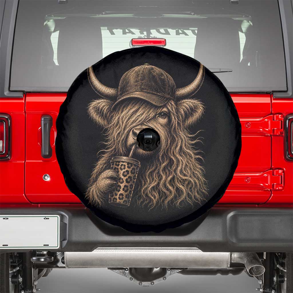 Highland Cow Funny Cute Coffee Lover Graphic Spare Tire Cover