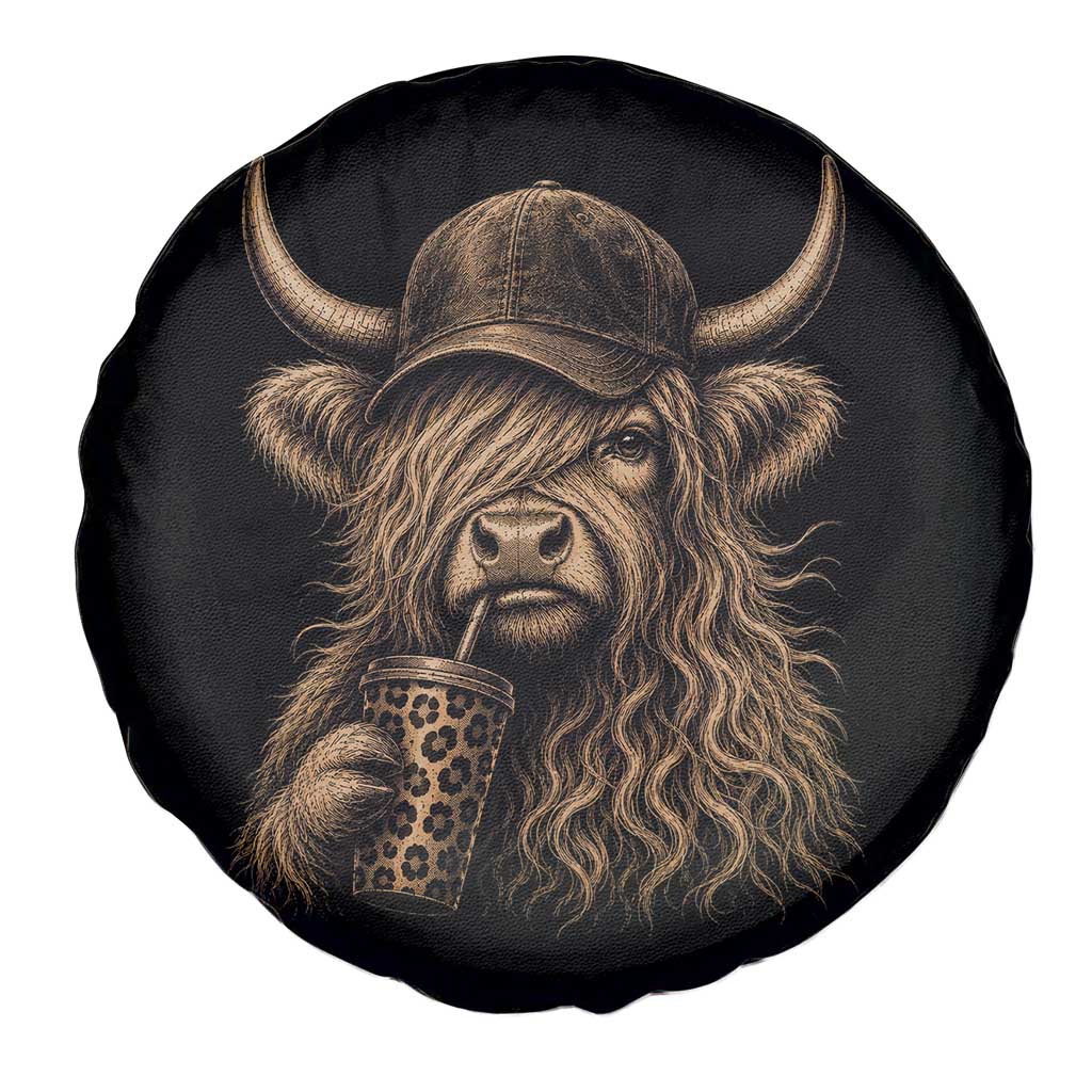 Highland Cow Funny Cute Coffee Lover Graphic Spare Tire Cover
