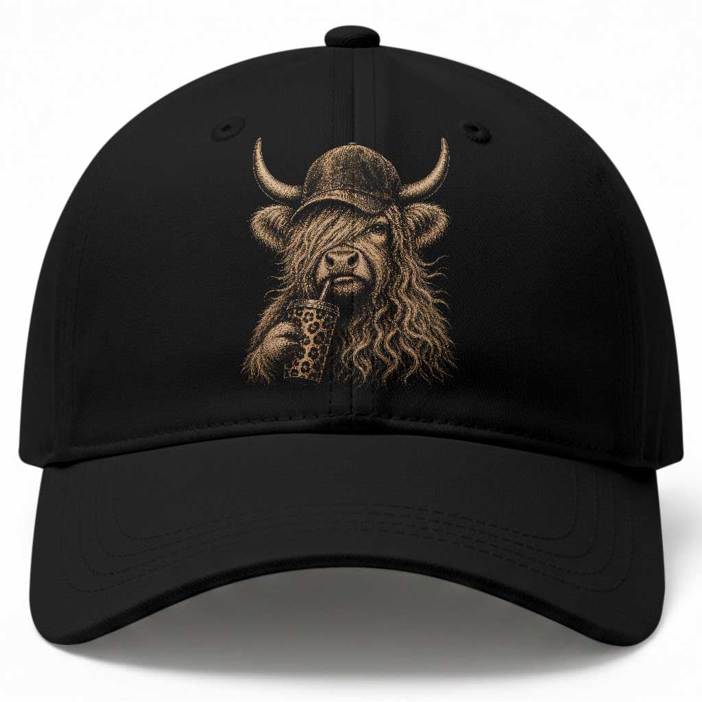 Highland Cow Funny Cute Coffee Lover Graphic Baseball Cap