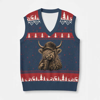 Highland Cow Funny Cute Coffee Lover Graphic V-Neck Knit Sweater Vest