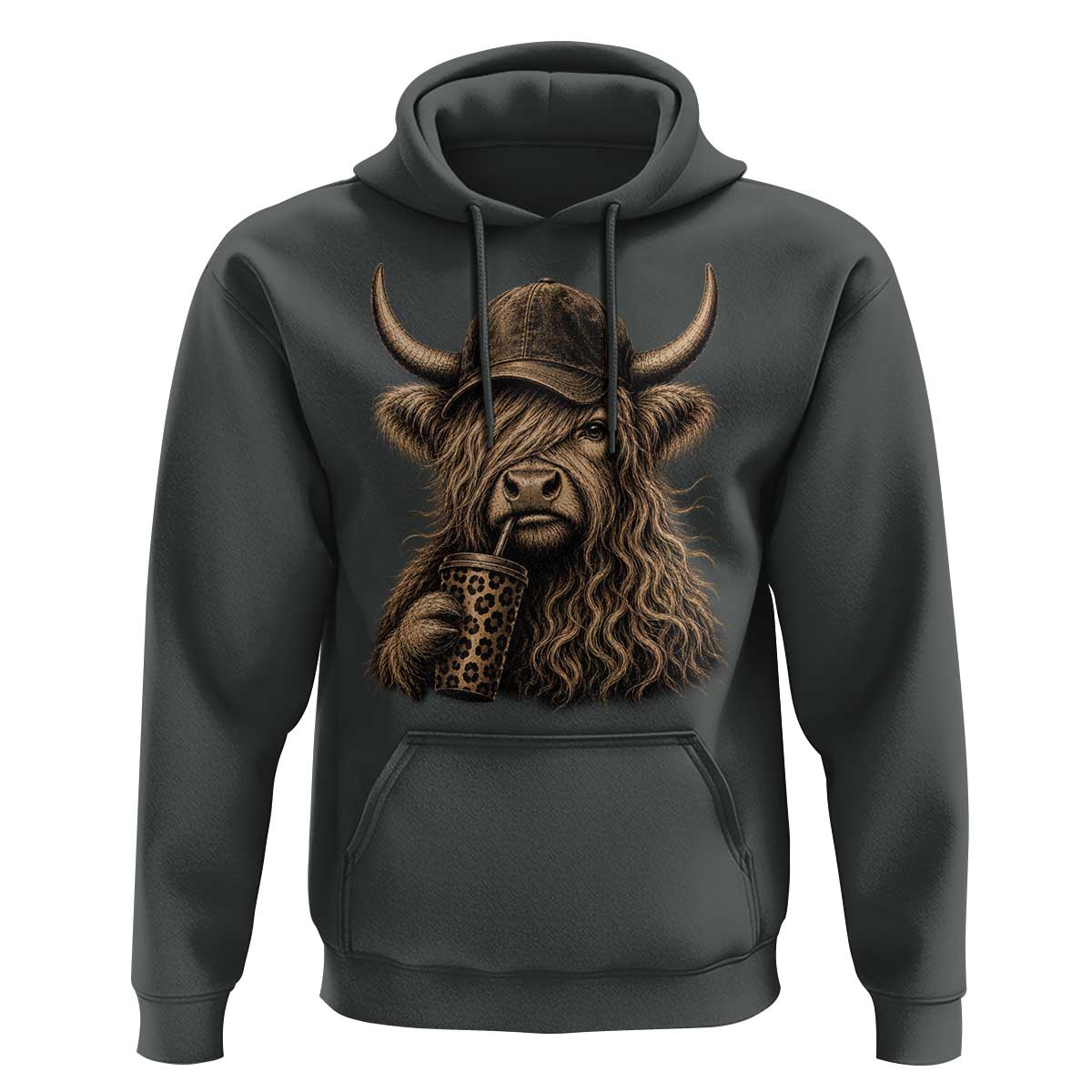 Highland Cow Funny Cute Coffee Lover Graphic Hoodie