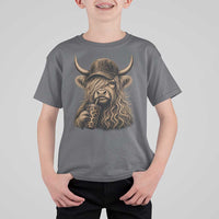 Highland Cow Funny Cute Coffee Lover Graphic T Shirt For Kid
