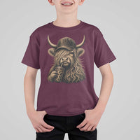 Highland Cow Funny Cute Coffee Lover Graphic T Shirt For Kid