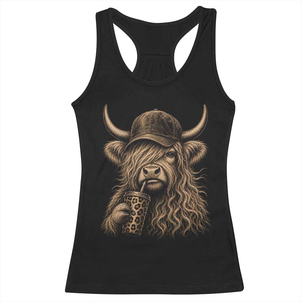 Highland Cow Funny Cute Coffee Lover Graphic Racerback Tank Top