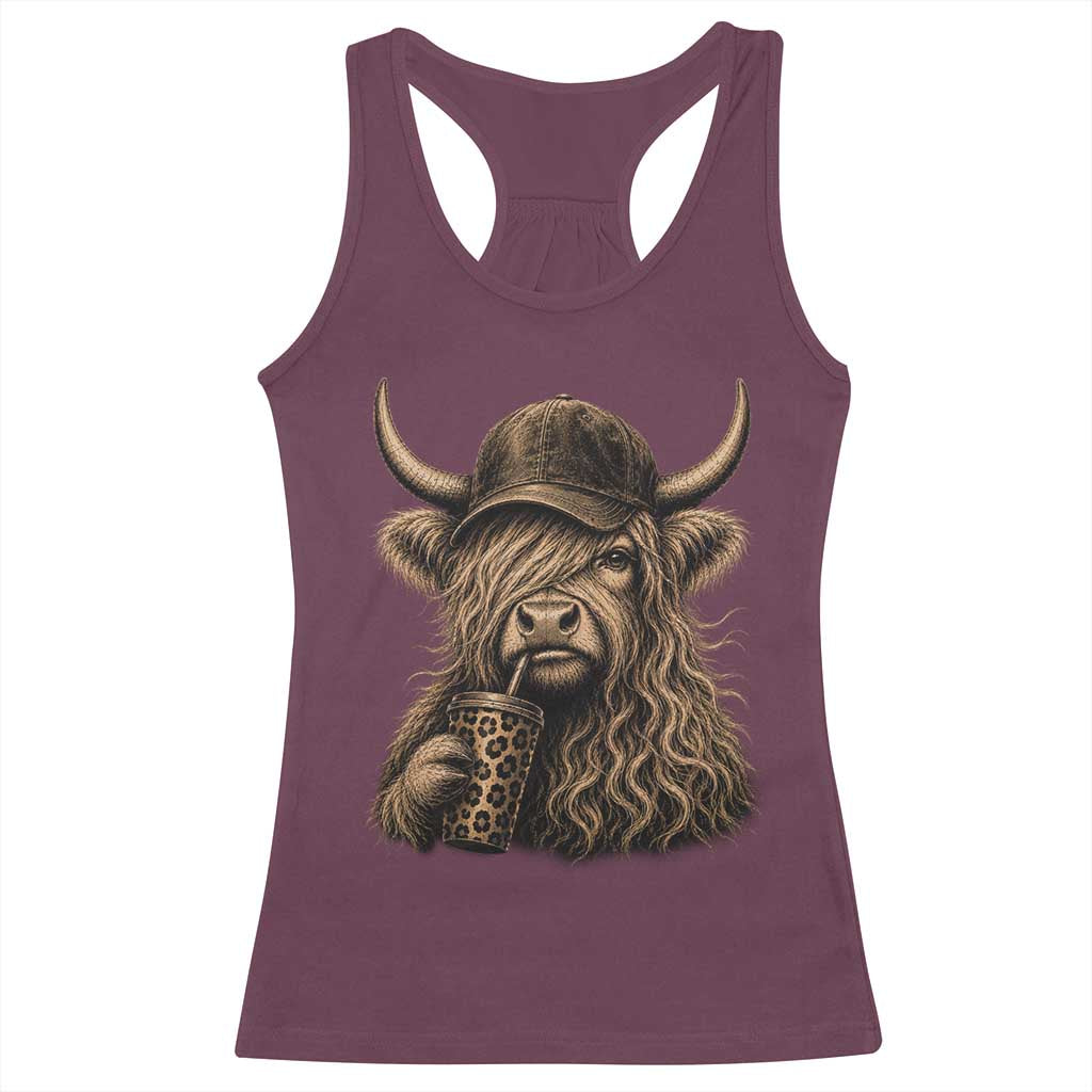 Highland Cow Funny Cute Coffee Lover Graphic Racerback Tank Top