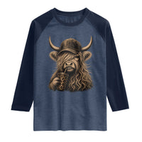 Highland Cow Funny Cute Coffee Lover Graphic Raglan Shirt