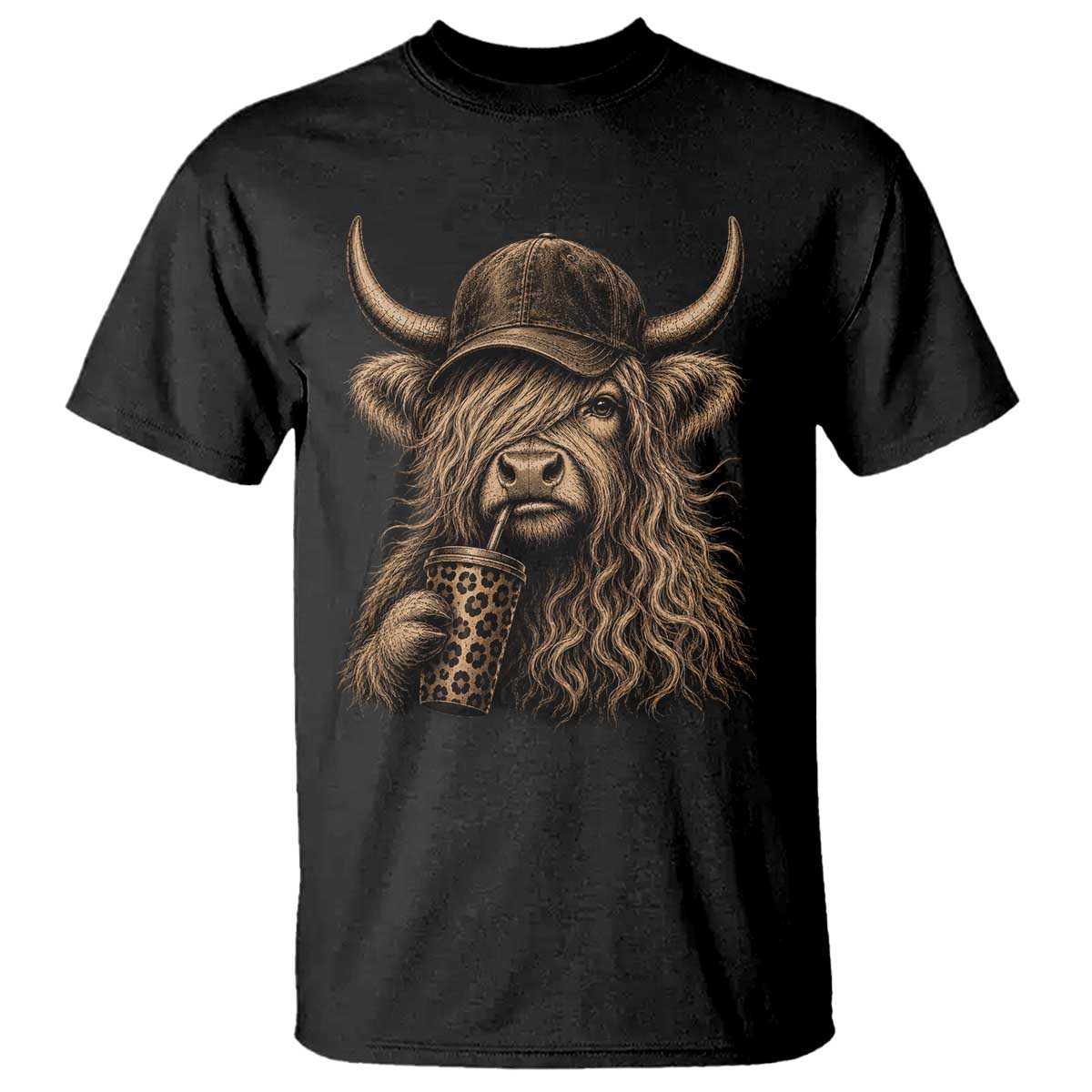Highland Cow Funny Cute Coffee Lover Graphic T Shirt