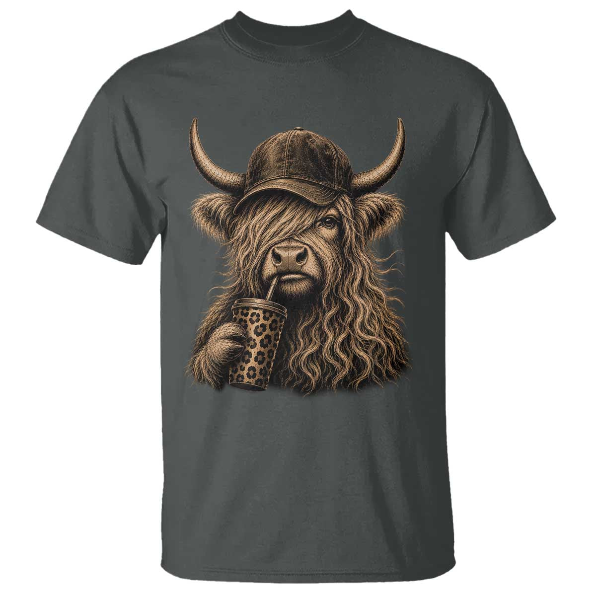 Highland Cow Funny Cute Coffee Lover Graphic T Shirt