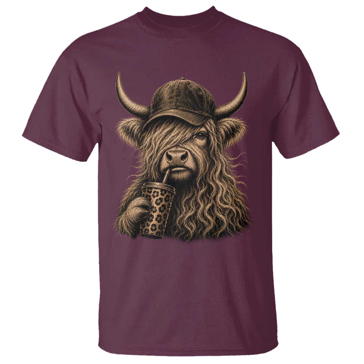 Highland Cow Funny Cute Coffee Lover Graphic T Shirt