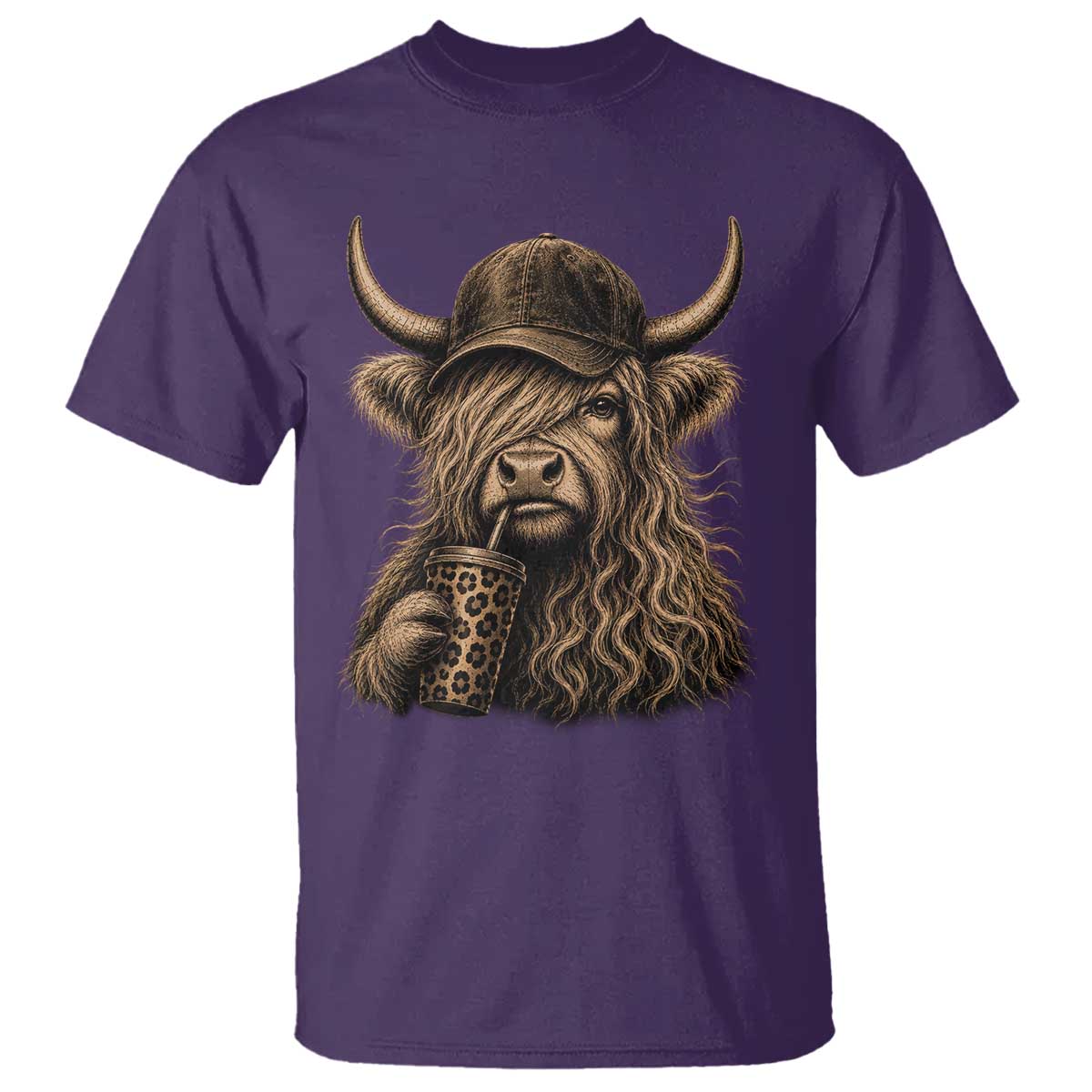Highland Cow Funny Cute Coffee Lover Graphic T Shirt