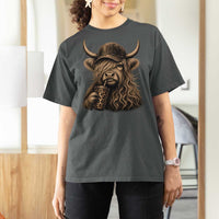 Highland Cow Funny Cute Coffee Lover Graphic T Shirt For Women