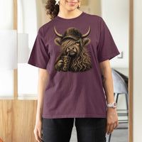 Highland Cow Funny Cute Coffee Lover Graphic T Shirt For Women