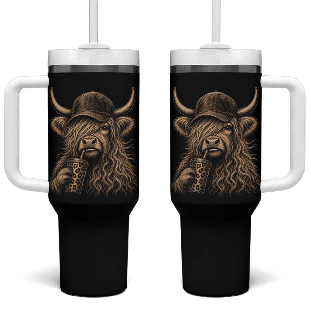 Highland Cow Funny Cute Coffee Lover Graphic Tumbler With Handle