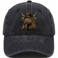 Highland Cow Funny Cute Coffee Lover Graphic Washed Cotton Baseball Cap