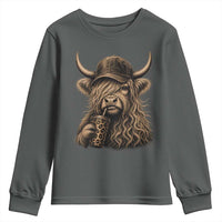 Highland Cow Funny Cute Coffee Lover Graphic Youth Sweatshirt