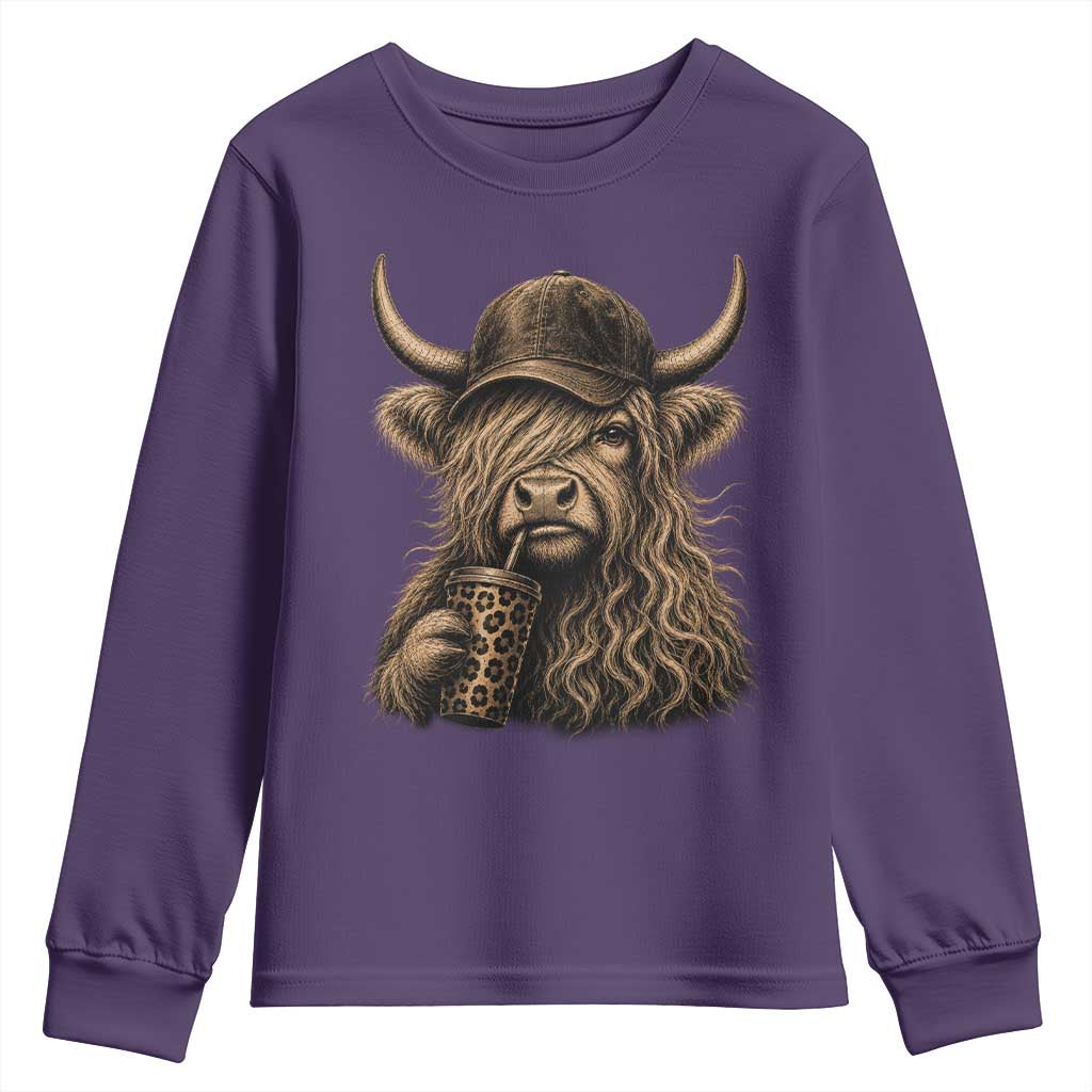 Highland Cow Funny Cute Coffee Lover Graphic Youth Sweatshirt