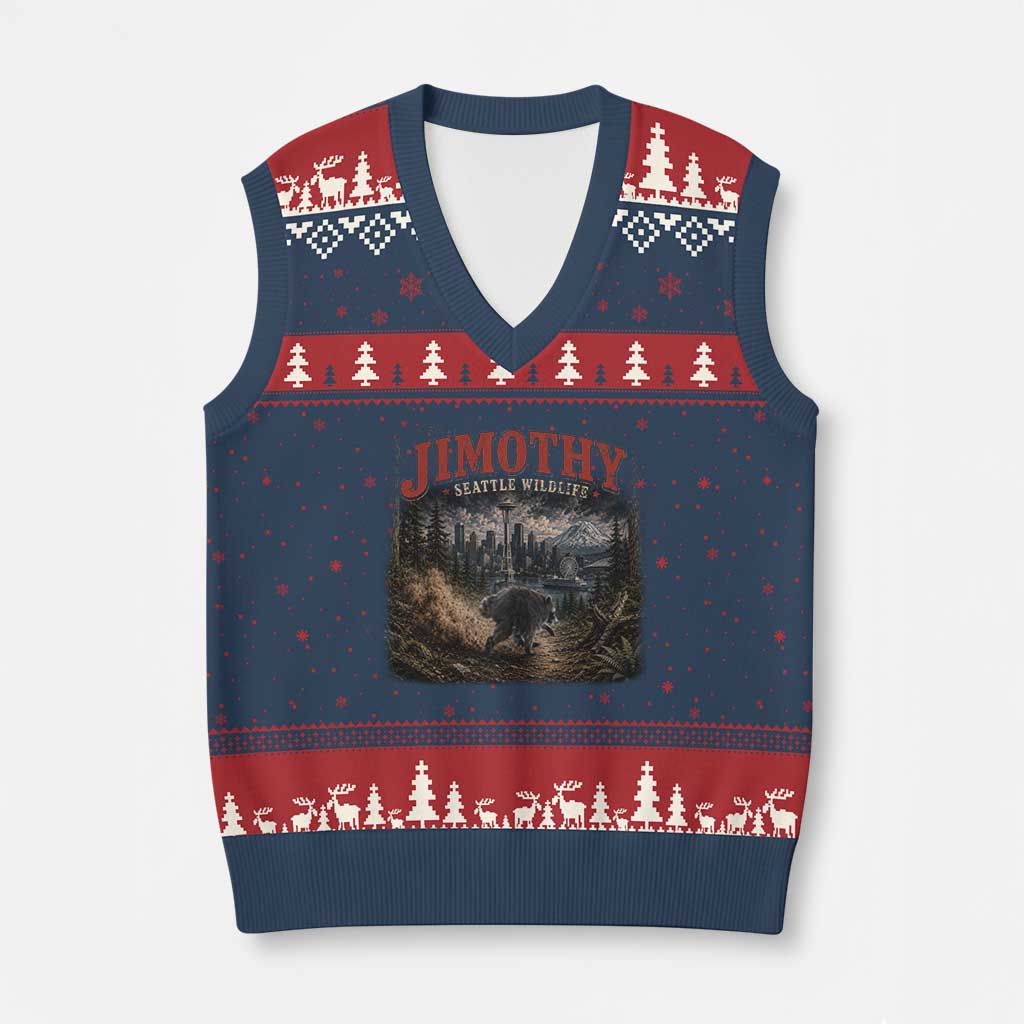 Vintage Jimothy Seattle Wildlife Raccoon Meme V-Neck Knit Sweater Vest