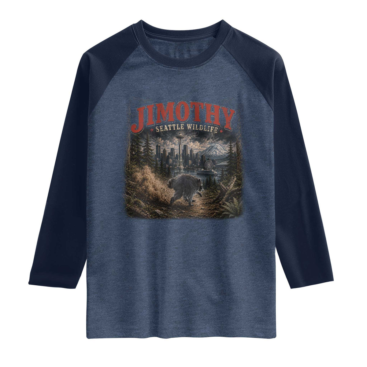 Vintage Jimothy Seattle Wildlife Raccoon Meme Raglan Shirt