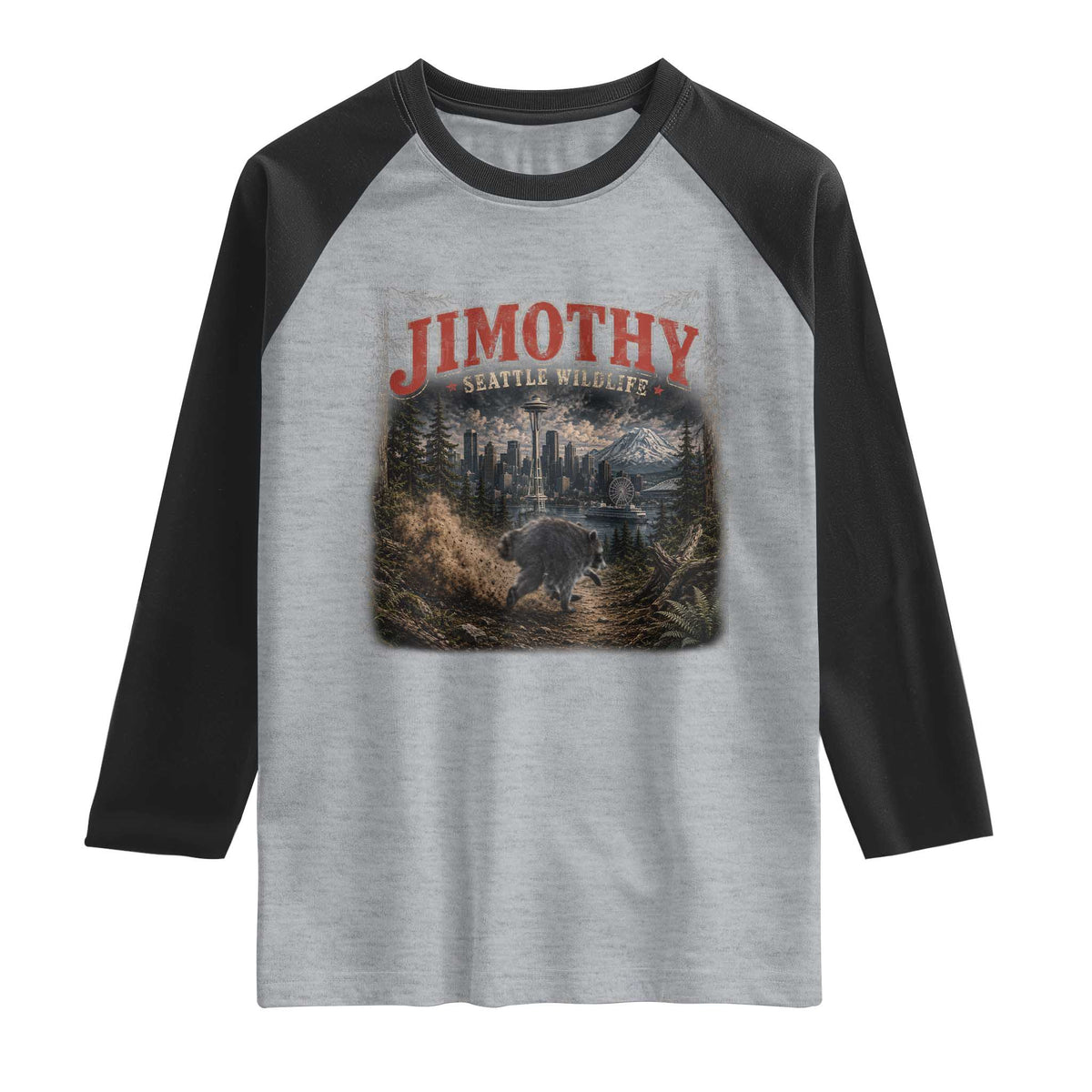 Vintage Jimothy Seattle Wildlife Raccoon Meme Raglan Shirt