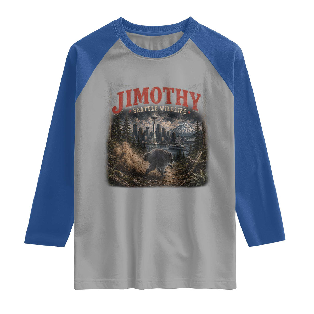 Vintage Jimothy Seattle Wildlife Raccoon Meme Raglan Shirt