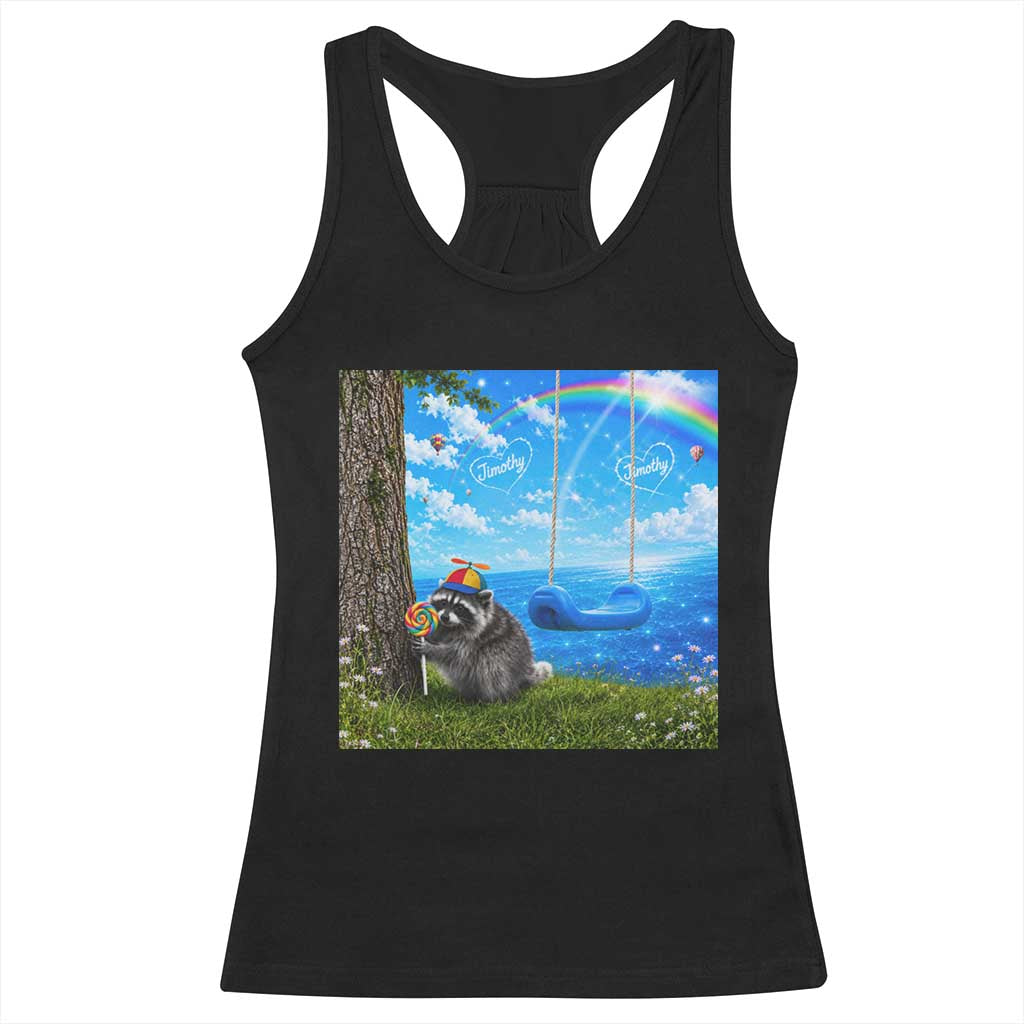 Jimothy Raccoon Dreamcore Racerback Tank Top Seattle Trash Panda Gen Z Humor Rainbow Aesthetic
