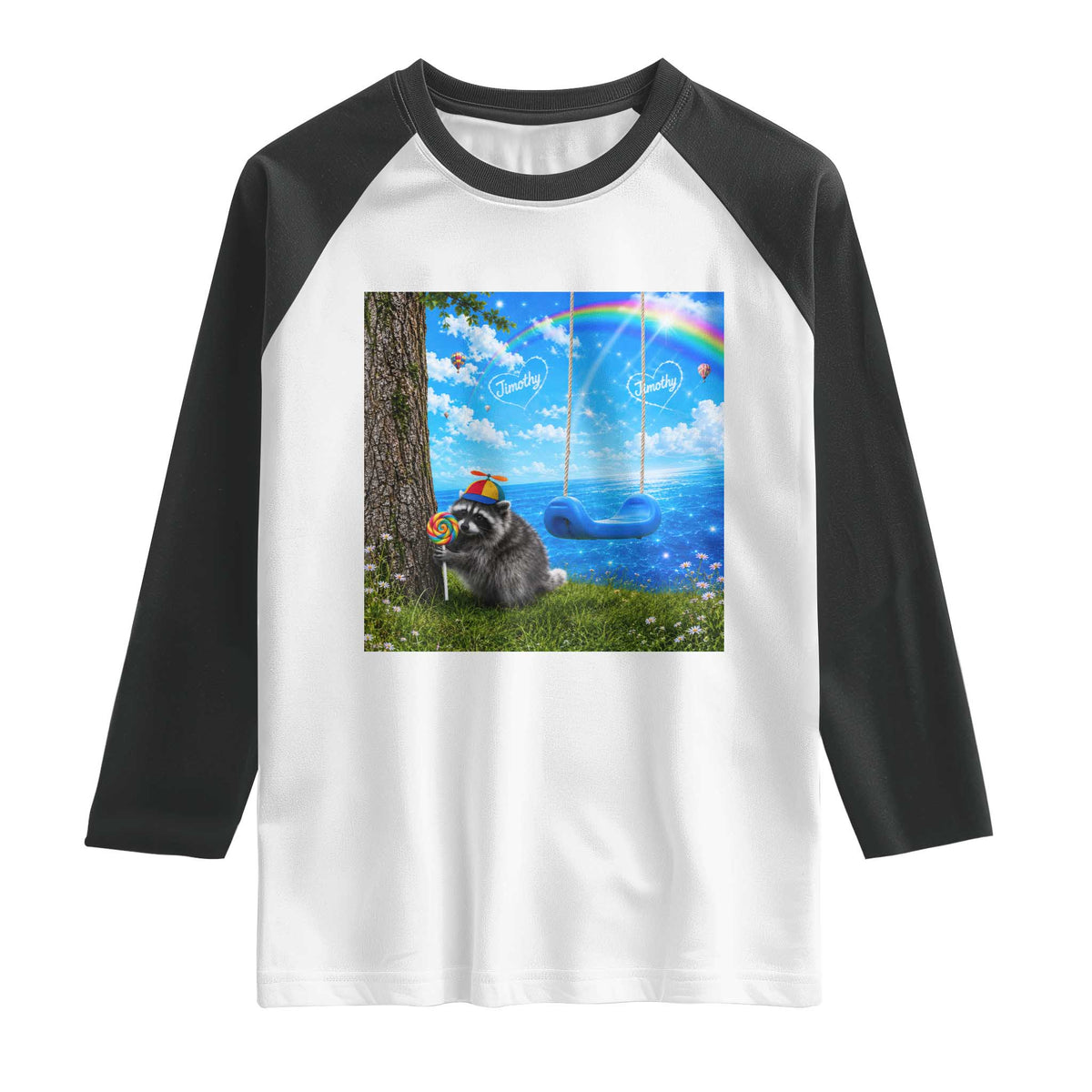 Jimothy Raccoon Dreamcore Raglan Shirt Seattle Trash Panda Gen Z Humor Rainbow Aesthetic