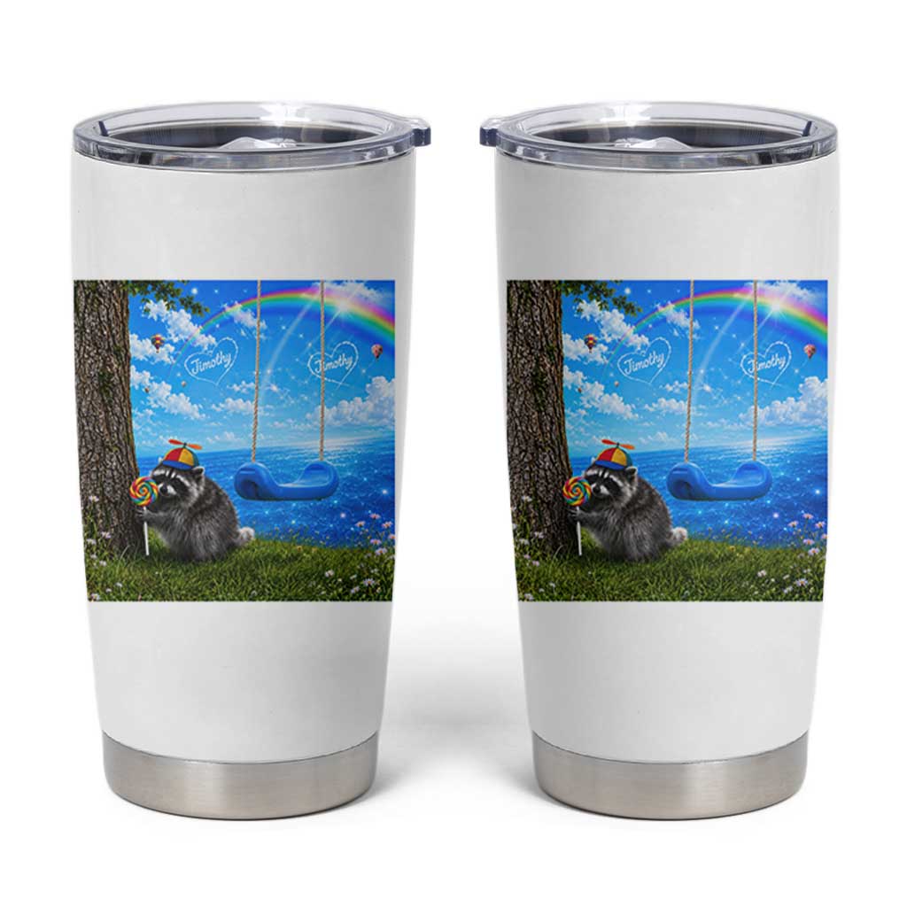 Jimothy Raccoon Dreamcore Tumbler Cup Seattle Trash Panda Gen Z Humor Rainbow Aesthetic