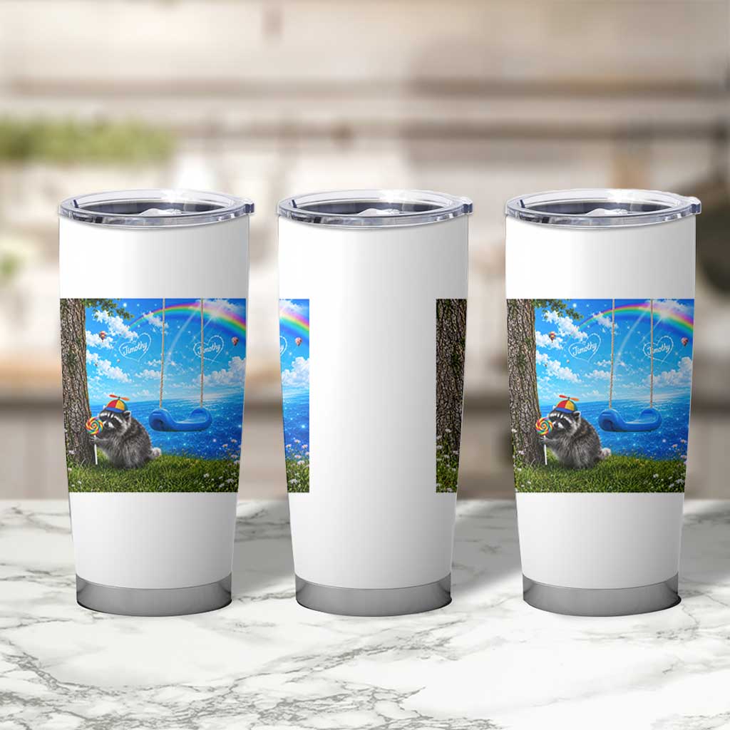 Jimothy Raccoon Dreamcore Tumbler Cup Seattle Trash Panda Gen Z Humor Rainbow Aesthetic