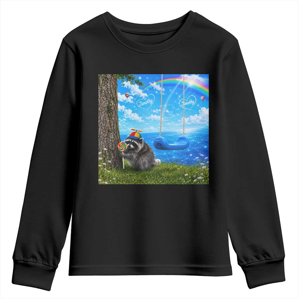 Jimothy Raccoon Dreamcore Youth Sweatshirt Seattle Trash Panda Gen Z Humor Rainbow Aesthetic