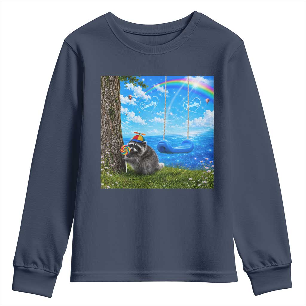 Jimothy Raccoon Dreamcore Youth Sweatshirt Seattle Trash Panda Gen Z Humor Rainbow Aesthetic