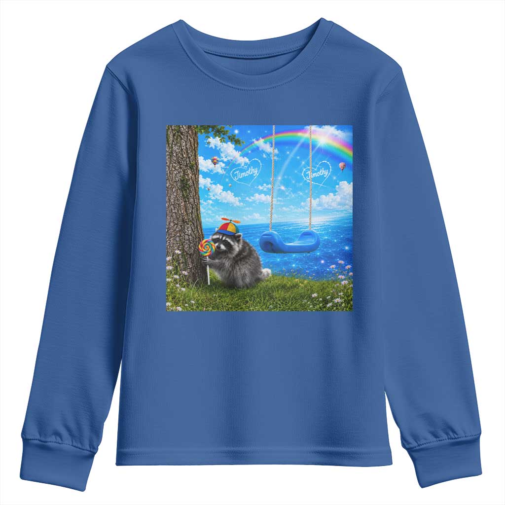 Jimothy Raccoon Dreamcore Youth Sweatshirt Seattle Trash Panda Gen Z Humor Rainbow Aesthetic