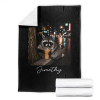 Jimothy Raccoon Drinking Iced Coffee Night City Aesthetic Throw Blanket